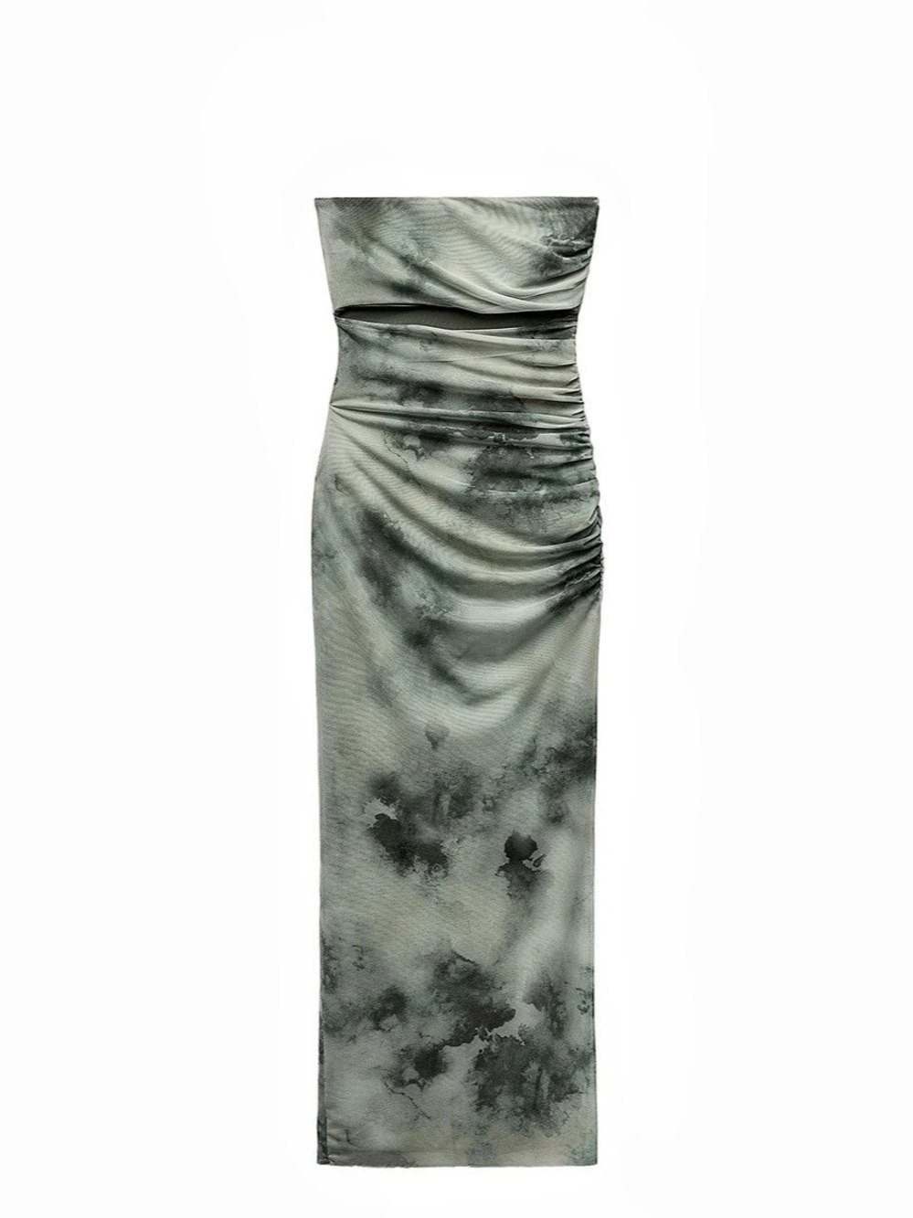 Zara Abstract Draped Maxi Dress in Green & Gray Size USA S